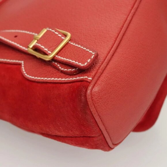 GUCCI Bamboo Backpack Suede Leather Red Gold 003 2058 0030 Auth 129917 - Picture 4 of 16